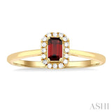 5x3 MM Octagonal Shape Garnet and 1/20 Ctw Single Cut Diamond Halo Semi-Precious Ring in 10K Yellow Gold