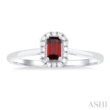 5x3 MM Octagonal Shape Garnet and 1/20 Ctw Single Cut Diamond Halo Semi-Precious Ring in 14K White Gold