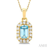 5x3 MM Octagonal Shape Aquamarine and 1/20 Ctw Single Cut Diamond Halo Semi-Precious Pendant with Chain in 10K Yellow Gold