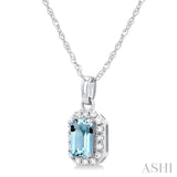 5x3 MM Octagonal Shape Aquamarine and 1/20 Ctw Single Cut Diamond Halo Semi-Precious Pendant with Chain in 10K White Gold