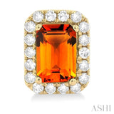 6x4 MM Octagonal Shape Citrine and 1/4 Ctw Round Cut Diamond Halo Semi-Precious Stud Earrings in 14K Yellow Gold