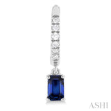 5x3 MM Emerald Cut Drop Sapphire and 1/8 Ctw Petite Round Cut Diamond Precious Fashion Huggies in 10K White Gold