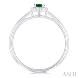 3.25 MM Round Emerald and 1/20 Ctw Single Cut Diamond Halo Precious Ring in 10K White Gold