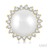 5.5 MM Round Shape Cultured Pearls and 1/6 Ctw Petite Sunflower Round Cut Diamond Fashion Stud Earring in 10K Yellow Gold