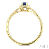 5x3 MM Octagonal Shape Sapphire and 1/20 Ctw Single Cut Diamond Halo Precious Ring in 10K Yellow Gold