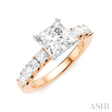 7/8 Ctw Princess Shape Princess and Round Cut Diamond Semi-Mount Engagement Ring in 14K Rose and White Gold