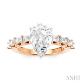 7/8 Ctw Pear Shape Emerald and Round Cut Diamond Semi-Mount Engagement Ring in 14K Rose and White Gold