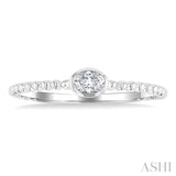 1/6 Ctw Ball Bead East-West Bezel Set Oval CutDiamond Stackable Petite Fashion Ring in 14K White Gold