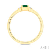 1/50 Ctw Princess Cut 3.5MM Emerald and Round Cut Diamond Petite Precious Ring in 10K Yellow Gold
