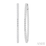 3 Ctw Inside & Outside Round Cut Diamond Hoop Earrings in 14K White Gold