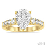 1 Ctw Pear Shape Lovebright Round Cut Diamond Engagement Ring in 14K Yellow and White gold