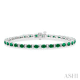 4X3 MM Oval Cut Emerald and 1/3 Ctw Round Cut Diamond Precious Bracelet in 14K White Gold