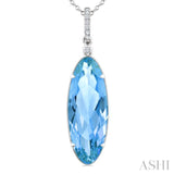 22X8 MM Oval Shape Blue Topaz and 1/20 Ctw Round Cut Diamond Semi-Precious Pendant With Chain in 14K White Gold