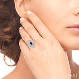 6x4 MM Lattice Marquise Shape Oval Cut Sapphire and 1/5 Ctw Round Cut Diamond Precious Ring in 10K White Gold