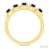 4x3 MM Emerald Shape Sapphire and 1/2 Ctw Round Cut Diamond Precious Wedding Band in 14K Yellow Gold