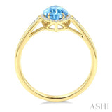 16X7 MM Marquise Shape Blue Topaz and 1/6 Ctw Round Cut Diamond Semi-Precious Ring in 10K Yellow Gold