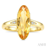 16X6 MM Oval Shape Citrine and 1/50 Ctw Round Cut Diamond Semi-Precious Ring in 10K Yellow Gold