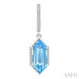 14X6 MM Hexagon Shape Blue Topaz and 1/5 Ctw Round Cut Diamond Semi-Precious Earrings in 14K White Gold