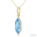 16X6 MM Hexagon Shape Blue Topaz and 1/5 Ctw Round Cut Diamond Semi-Precious Pendant With Chain in 10K Yellow Gold