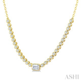 1/2 Ctw Halfway Bezel Set Emerald and Round Cut Diamond Necklace in 14K Yellow Gold