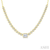 1/2 Ctw Halfway Bezel Set Emerald and Round Cut Diamond Necklace in 14K Yellow Gold