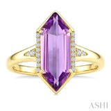 16X6 MM Hexagon Shape Amethyst and 1/10 Ctw Round Cut Diamond Semi-Precious Ring in 10K Yellow Gold