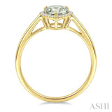 16X6 MM Pear Shape Green Amethyst and 1/6 Ctw Round Cut Diamond Semi-Precious Ring in 10K Yellow Gold