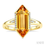 16X6 MM Hexagon Shape Citrine and 1/10 Ctw Round Cut Diamond Semi-Precious Ring in 10K Yellow Gold