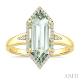 16X6 MM Hexagon Shape Green Amethyst and 1/5 Ctw Round Cut Diamond Semi-Precious Ring in 10K Yellow Gold