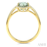 16X6 MM Hexagon Shape Green Amethyst and 1/5 Ctw Round Cut Diamond Semi-Precious Ring in 10K Yellow Gold