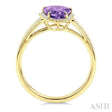 16X7 MM Shield Shape Amethyst and 1/6 Ctw Round Cut Diamond Semi-Precious Ring in 10K Yellow Gold