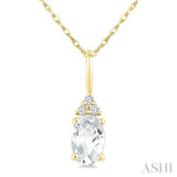 1/50 Ctw Oval Cut 6X4 MM White Topaz and Round Cut Diamond semi-precious Pendant With Chain in 10K Yellow Gold