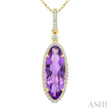 16X6 MM Oval Shape Amethyst and 1/5 Ctw Round Cut Diamond Semi-Precious Pendant With Chain in 10K Yellow Gold