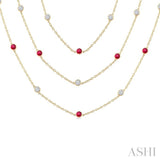 2.85 MM Mixed Shape Ruby and 2 3/4 Ctw Round Cut Diamond Precious Necklace in 14K Yellow Gold