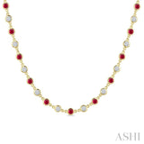 2.85 MM Round Shape Ruby and 2 5/8 Ctw Bezel Set Round Cut Diamond Precious Station Necklace in 14K Yellow Gold