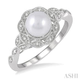 6.5x6.5 MM Cultured Pearl and 1/20 Ctw Round Cut Diamond Ring in Sterling Silver
