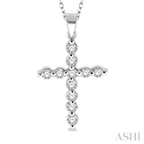 1/10 Ctw Round Cut Diamond Cross Pendant in Sterling Silver with Chain