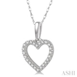 1/10 Ctw Hollow Cut Heart Charm Round Cut Diamond Petite Pendant in 10K White Gold with chain