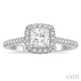 3/4 ctw Diamond Ladies Engagement Ring with 1/2 Ct Princess Cut Center Stone in 14K White Gold