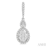 1 1/4 Ctw Oval Shape Dangling Lovebright Round Cut Diamond Earring in 14K White Gold