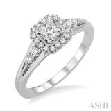 1/2 ctw Diamond Engagement Ring with 1/4 ct Princess Cut Center Stone in 14K White Gold