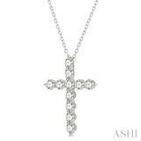 4 Ctw Round Cut Diamond Cross Pendant in 14K White Gold with Chain