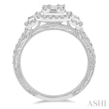 7/8 Ctw Octagonal & Rectangular Mount Baguette and Round Cut Diamond Engagement Ring in 14K White Gold