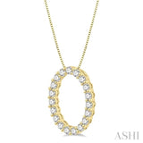 1/2 ctw Oval Shape Window Round Cut Diamond Pendant With Chain in 14K Yellow Gold