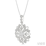 5/8 Ctw Floral Lattice Cushion Shape Center Lovebright Round Cut Diamond Pendant With Chain in 14K White Gold