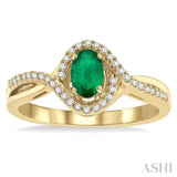 6x4 MM Oval Cut Emerald and 1/6 Ctw Split Criss-Cross Bypass Shank Round Cut Diamond Precious Ring with Center Stone in 10K Yellow Gold