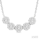 1/3 Ctw 5-Stone Circular Mount Lovebright Round Cut Diamond Necklace in 14K White Gold