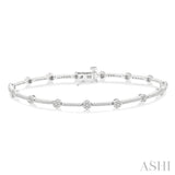 1 Ctw Cluster Round Cut Diamond Bar Link Bracelet in 10K White Gold