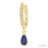 5x3 MM Pear Cut Sapphire and 1/8 Ctw Round Cut Diamond Petite Fashion Huggie Earrings in 14K Yellow Gold