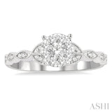 1/3 Ctw Marquise Shank Circular Lovebright Round Cut Diamond Engagement Ring in 14K White Gold